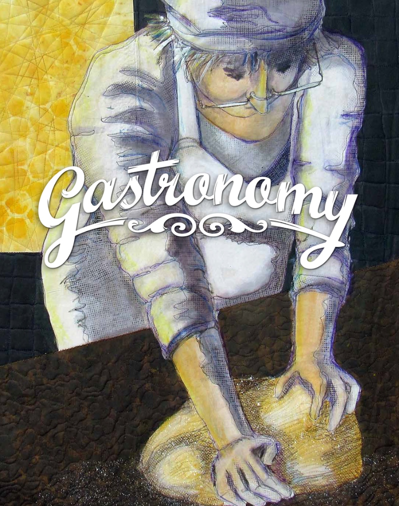 Product Description: This catalog features artwork from the SAQA Global Exhibition Gastronomy</br></br>Gastronomy is the study of the relationship between food and culture, featuring not only the bountiful gifts from nature, but a gift from the human hand. The art of preparing unique, delicate food is a tradition passed from generation to generation, around the world. Combining innovative ingredients, colors, textures, and flavors creates dishes pleasing to both the palette and the eye.</br></br>ISBN: 979-8-9862016-0-3</br>Softcover, 85 pages</br>Cover artwork by Bobbi Baugh</br> SAQA - Gastronomy (exhibition catalog)