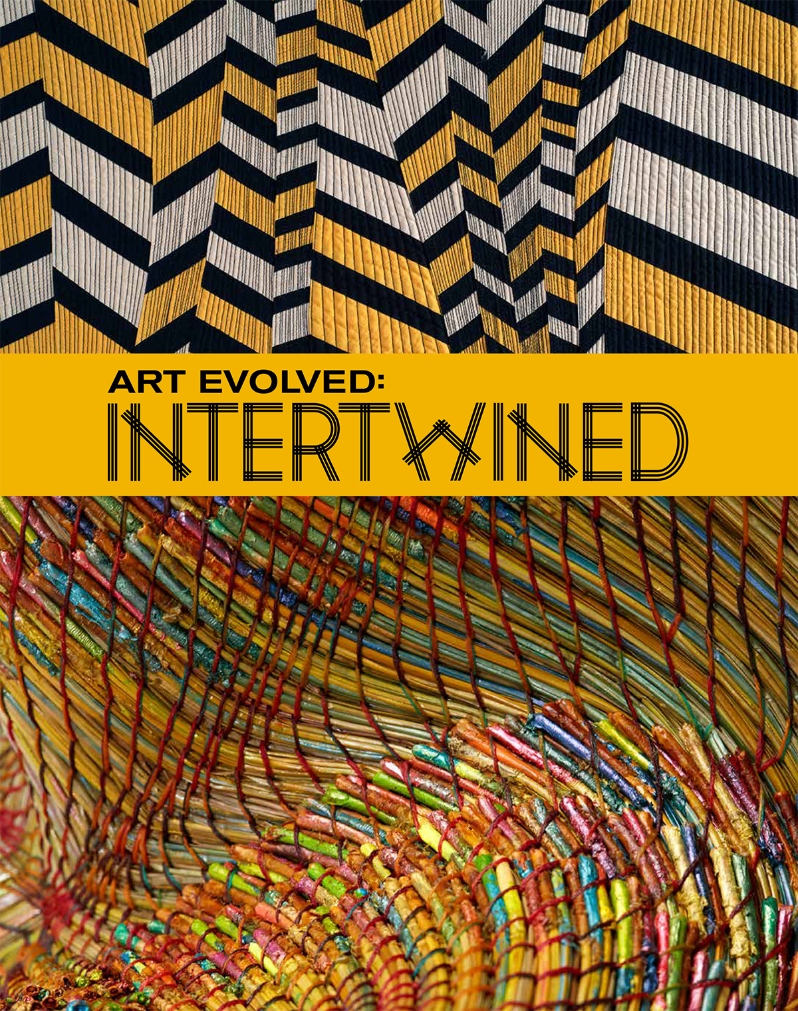 Product Description: This catalog features artwork from the SAQA Global Exhibition Art Evolved: Intertwined </br></br>There is a continuum where beauty and function blend and diverge in the hands of the contemporary artist. Even when traditional materials such as thread, fabric, wood, reed, and paper are used, these artists combine skill, imagination, and vision to meld their materials into compelling and beautiful art which resonates in today’s world.</br></br>This exhibition is a collaboration between Studio Art Quilt Associates and the National Basketry Organization. Artists from both organizations were invited to participate in this conversation between media to illustrate the continuum between beauty and functionality.</br></br>ISBN: 979-8-9862016-1-0</br>Softcover, 127 pages</br>Cover artwork by Valerie Maser-Flanagan (top) and Clay Burnette (bottom)</br> SAQA Art Evolved: Intertwined (exhibition catalog)